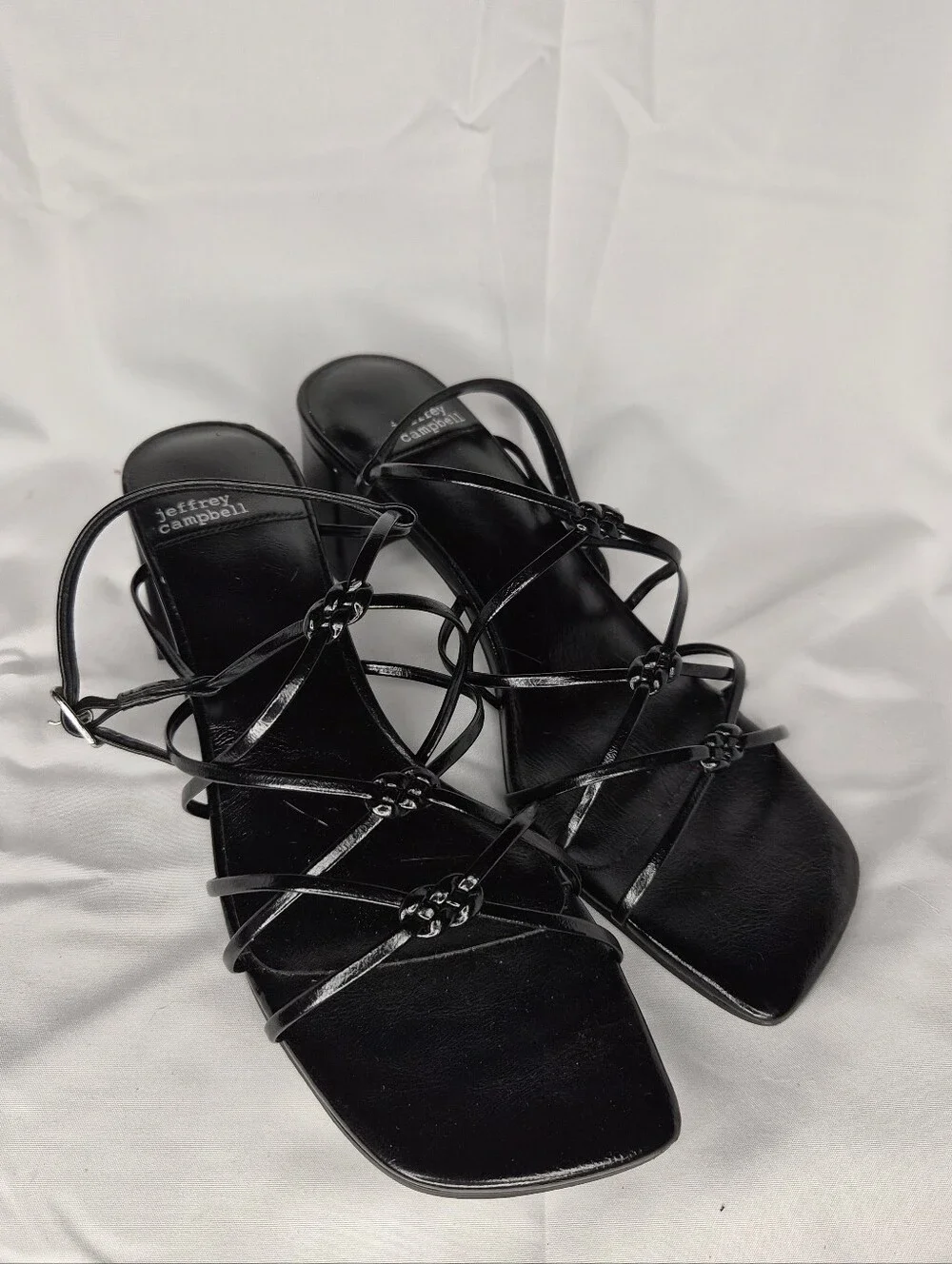 Jeffrey Campbell Black Strappy Knotted Square Toe Block Heel Sandals Size 8